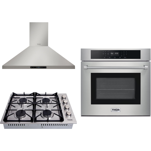 Thor Kitchen Kitchen Appliance Packages Thor Kitchen 30 in. Wall Oven, Drop-in Cooktop, Range Hood Appliance Package