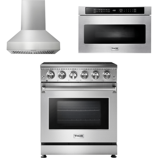Thor Kitchen Kitchen Appliance Packages Thor Kitchen 30 Inch Electric Range, Range Hood, Microwave Drawer Appliance Package