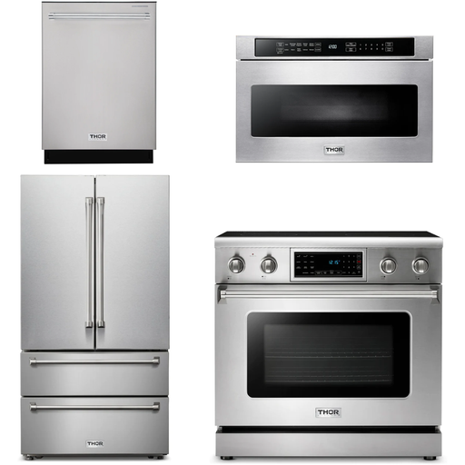 Thor Kitchen 36 In. Electric Range, Microwave Drawer, Refrigerator, Dishwasher Appliance Package