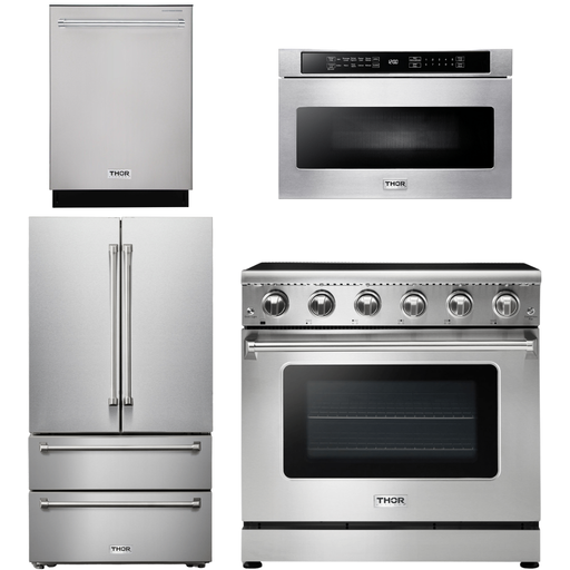 Thor Kitchen 36 In. Electric Range, Microwave Drawer, Refrigerator, Dishwasher Appliance Package