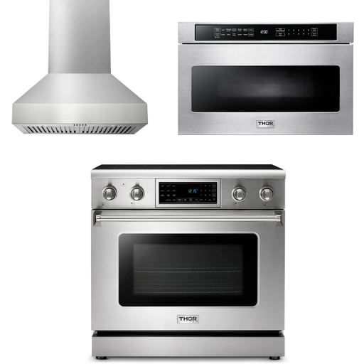 Thor Kitchen 36 In. Electric Range, Range Hood, Microwave Drawer Appliance Package