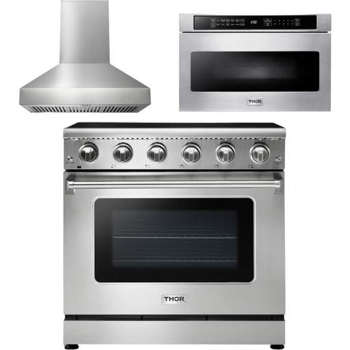 Thor Kitchen 36 In. Electric Range, Range Hood, Microwave Drawer Appliance Package