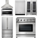 Thor Kitchen 36 In. Electric Range, Range Hood, Microwave Drawer, Refrigerator, Dishwasher, Wine Cooler Appliance Package