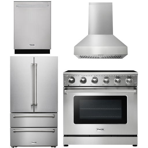 Thor Kitchen Kitchen Appliance Packages Thor Kitchen 36 In. Electric Range, Range Hood, Refrigerator, Dishwasher Appliance Package