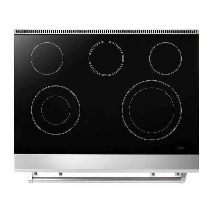 Thor Kitchen 36 In. Electric Range, Range Hood, Refrigerator with Water and Ice Dispenser, Dishwasher Appliance Package