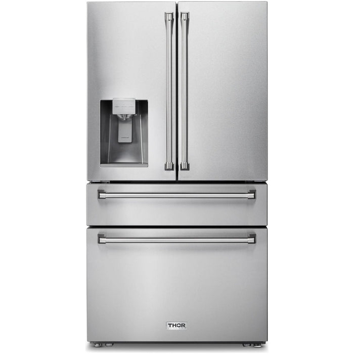 Thor Kitchen Kitchen Appliance Packages Thor Kitchen 36 In. Electric Range, Range Hood, Refrigerator with Water and Ice Dispenser, Dishwasher, Wine Cooler Appliance Package