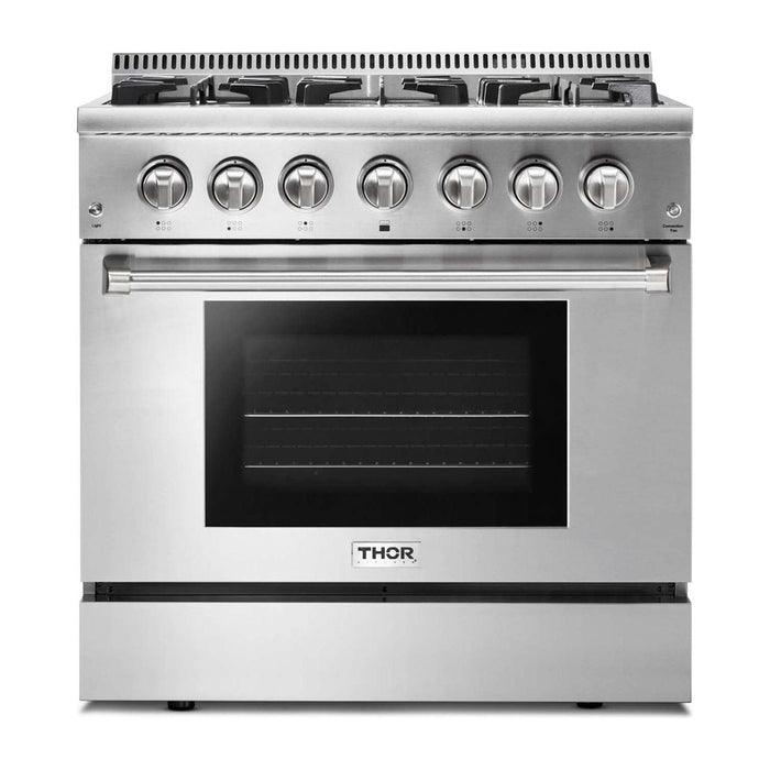 Thor Kitchen 36 In. Gas Burner/Electric Oven Range, Dishwasher, Refrigerator Appliance Package