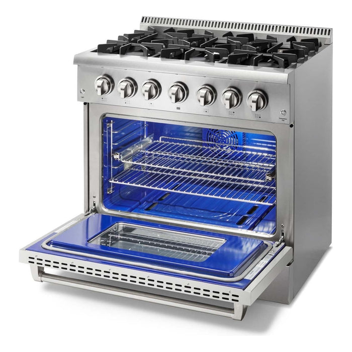 Thor Kitchen 36 In. Gas Burner/Electric Oven Range, Dishwasher, Refrigerator Appliance Package