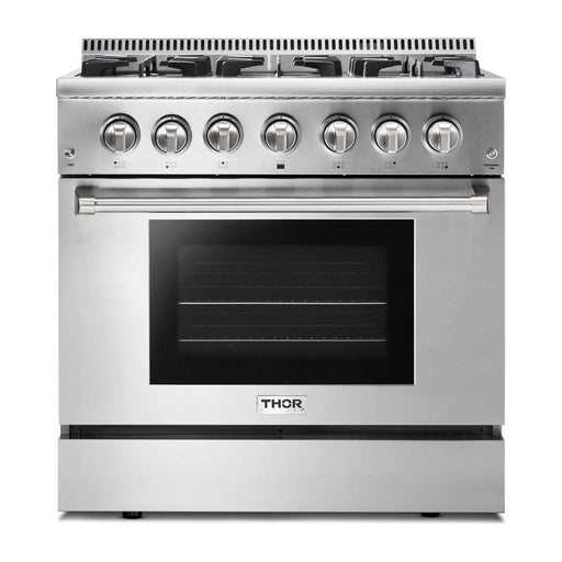 Thor Kitchen Kitchen Appliance Packages Thor Kitchen 36 In. Gas Burner/Electric Oven Range, Dishwasher, Refrigerator with Water and Ice Dispenser Appliance Package