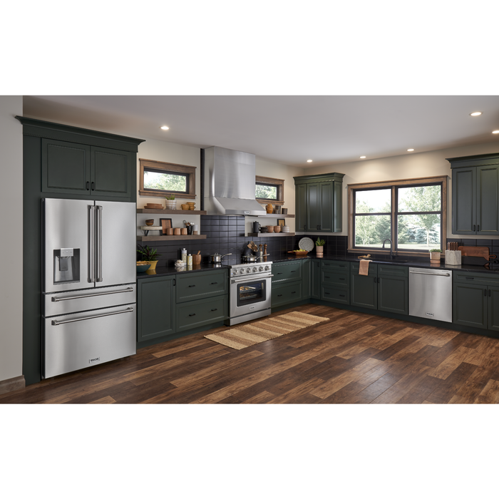 Thor Kitchen Kitchen Appliance Packages Thor Kitchen 36 In. Gas Burner/Electric Oven Range, Range Hood, Dishwasher. Refrigerator with Water and Ice Dispenser Appliance Package