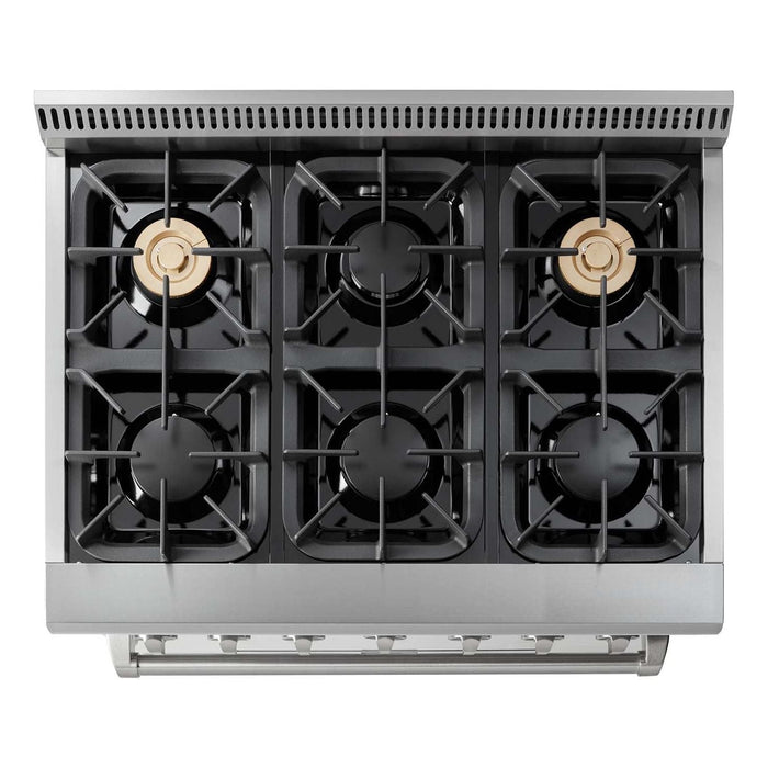 Thor Kitchen 36 in. Gas Burner/Electric Oven Range, Range Hood, Microwave Drawer Appliance Package
