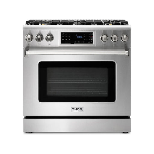 Thor Kitchen 36 In. Gas Range, Range Hood, Microwave Drawer, Refrigerator, Dishwasher, Wine Cooler Appliance Package