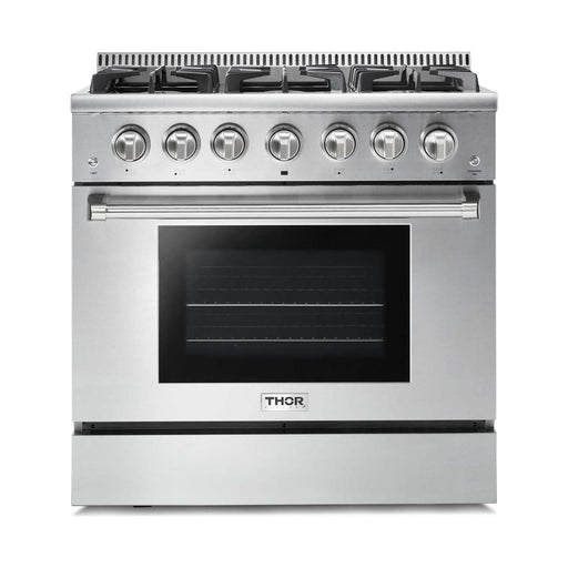Thor Kitchen Kitchen Appliance Packages Thor Kitchen 36 In. Gas Range, Range Hood, Microwave Drawer, Refrigerator with Water and Ice Dispenser, Dishwasher Appliance Package