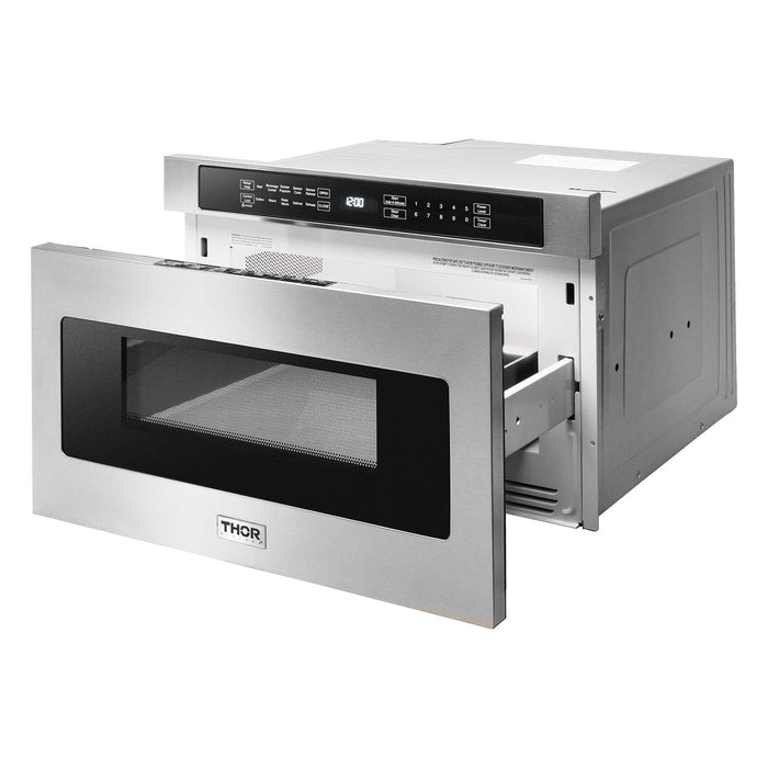 Thor Kitchen Kitchen Appliance Packages Thor Kitchen 36 In. Gas Range, Range Hood, Microwave Drawer, Refrigerator with Water and Ice Dispenser, Dishwasher Appliance Package