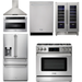 Thor Kitchen 36 In. Gas Range, Range Hood, Microwave Drawer, Refrigerator with Water and Ice Dispenser, Dishwasher, Wine Cooler Appliance Package