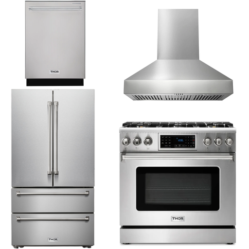 Thor Kitchen Kitchen Appliance Packages Thor Kitchen 36 In. Gas Range, Range Hood, Refrigerator, Dishwasher Appliance Package