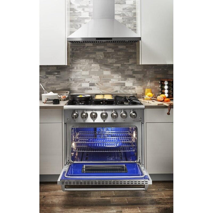 Thor Kitchen 36 in. Natural Gas Burner/Electric Oven Range in Stainless Steel HRD3606U