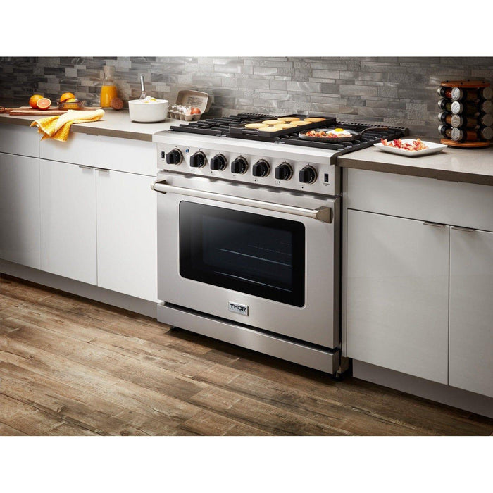 Thor Kitchen 36 in. Natural Gas Range, Range Hood, Microwave Drawer Appliance Package