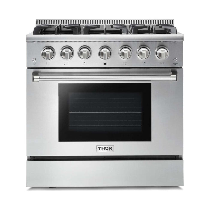 Thor Kitchen 36 In. Natural Gas Range, Range Hood, Refrigerator, Dishwasher Appliance Package