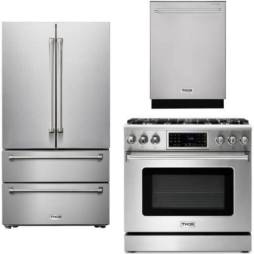 Thor Kitchen 36 In. Natural Gas Range, Refrigerator, Dishwasher Appliance Package