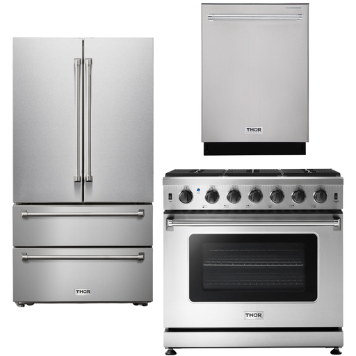 Thor Kitchen 36 In. Natural Gas Range, Refrigerator, Dishwasher Appliance Package