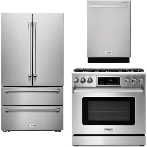 Thor Kitchen Kitchen Appliance Packages Thor Kitchen 36 In. Natural Gas Range, Refrigerator, Dishwasher Appliance Package
