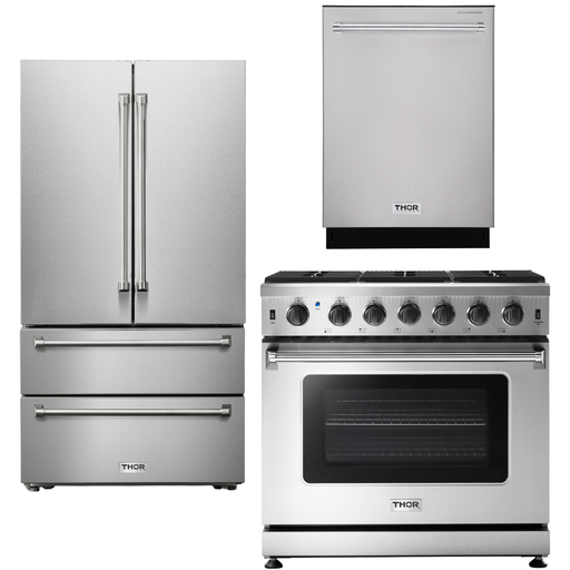 Thor Kitchen Kitchen Appliance Packages Thor Kitchen 36 In. Natural Gas Range, Refrigerator, Dishwasher Appliance Package