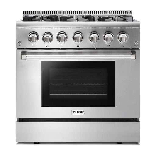 Thor Kitchen Kitchen Appliance Packages Thor Kitchen 36 In. Propane Gas Burner/Electric Oven Range, Range Hood, Dishwasher, Refrigerator with Water and Ice Dispenser Appliance Package