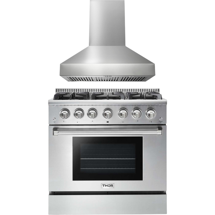 Thor Kitchen 36 In. Propane Gas Range and Range Hood Appliance Package