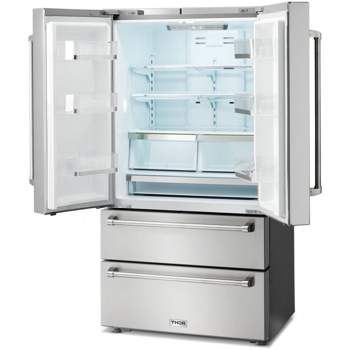 Thor Kitchen Kitchen Appliance Packages Thor Kitchen 36 In. Propane Gas Range, Microwave Drawer, Refrigerator, Dishwasher Appliance Package