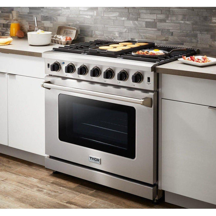 Thor Kitchen 36 In. Propane Gas Range, Range Hood, Microwave Drawer Appliance Package