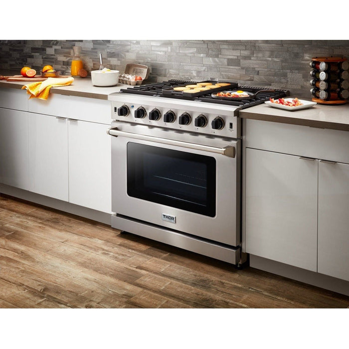 Thor Kitchen 36 in. Propane Gas Range, Range Hood, Microwave Drawer Appliance Package