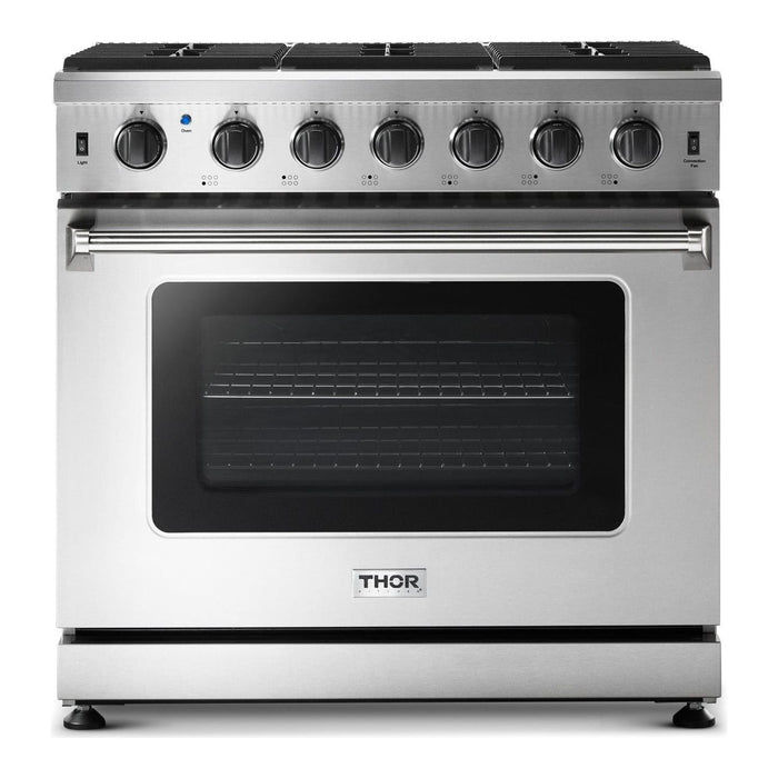 Thor Kitchen Kitchen Appliance Packages Thor Kitchen 36 In. Propane Gas Range, Range Hood, Microwave Drawer, Refrigerator with Fridge and Ice Maker, Dishwasher, Wine Cooler Appliance Package