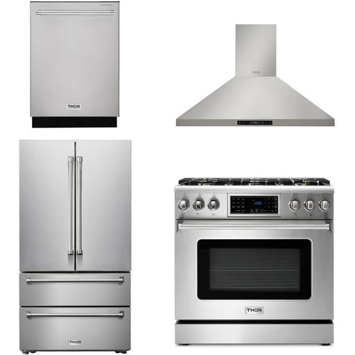 Thor Kitchen Kitchen Appliance Packages Thor Kitchen 36 In. Propane Gas Range, Range Hood, Refrigerator, Dishwasher Appliance Package