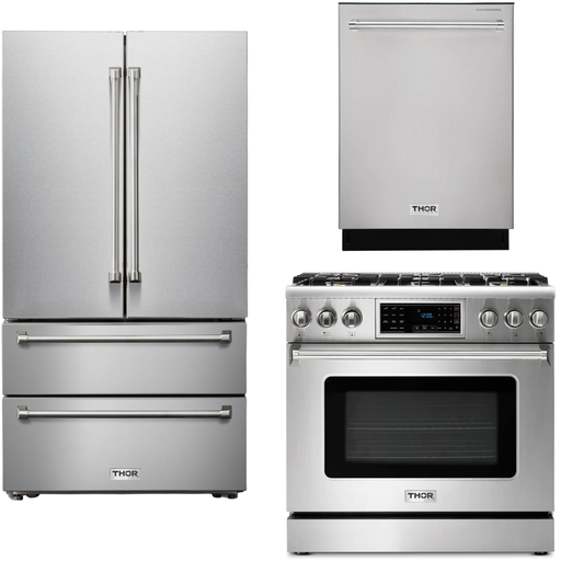 Thor Kitchen Kitchen Appliance Packages Thor Kitchen 36 In. Propane Gas Range, Refrigerator, Dishwasher Appliance Package