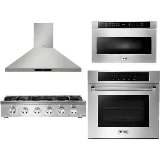 Thor Kitchen 36 In. Propane Gas Rangetop, Range Hood, Wall Oven, Microwave Appliance Package