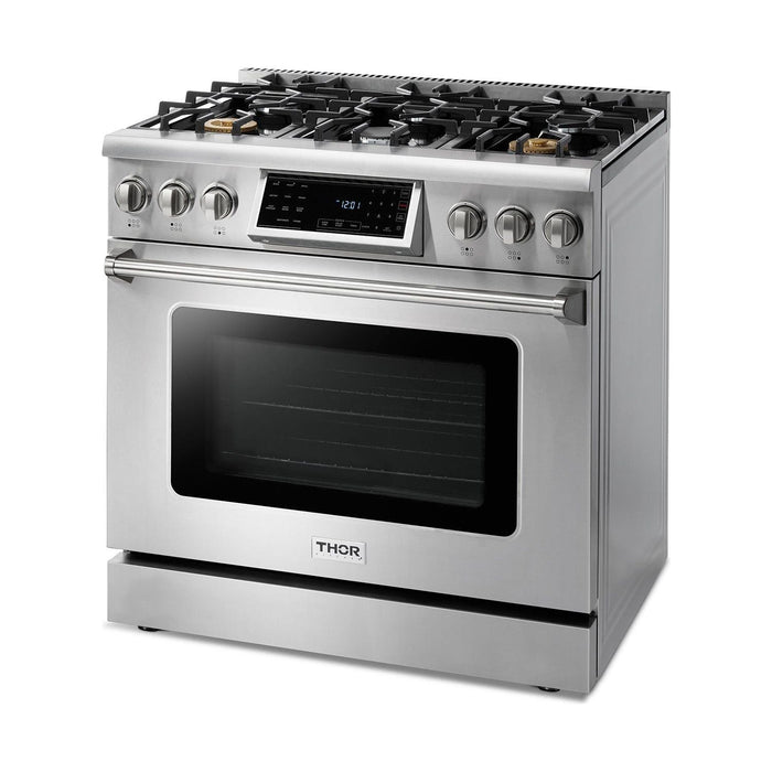 Thor Kitchen 36 Inch Air Fry and Self-Clean Professional Gas Range TRG3601