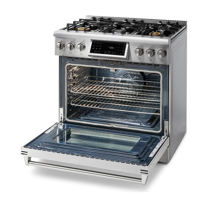 Thor Kitchen 36 Inch Air Fry and Self-Clean Professional Gas Range TRG3601