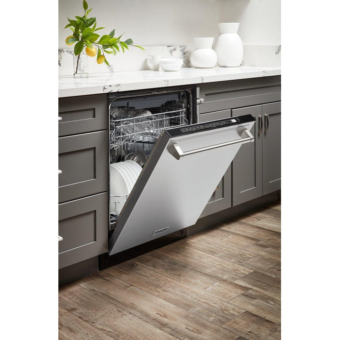 Thor Kitchen Kitchen Appliance Packages Thor Kitchen 36 Inch Gas Range, Range Hood, Microwave Drawer, Refrigerator with Fridge and Ice Maker, Dishwasher, Wine Cooler Appliance Package