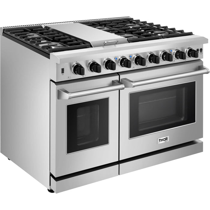 Thor Kitchen 48 in. 6.8 Cu. Ft. Double Oven Natural Gas Range in Stainless Steel LRG4807U