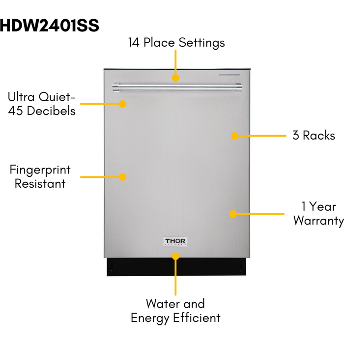 Thor Kitchen Kitchen Appliance Packages Thor Kitchen 48 In. Dual Fuel Range, Range Hood, Refrigerator with Water and Ice Dispenser, Dishwasher, Wine Cooler Appliance Package