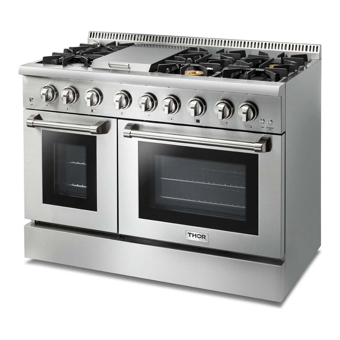 Thor Kitchen Kitchen Appliance Packages Thor Kitchen 48 In. Gas Burner, Electric Oven Range, Range Hood, Microwave Drawer  Appliance Package