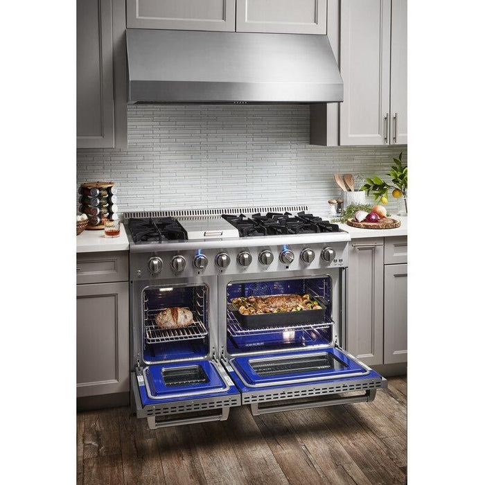 Thor Kitchen Kitchen Appliance Packages Thor Kitchen 48 in. Gas Burner/Electric Oven Range, Range Hood, Microwave Drawer Appliance Package