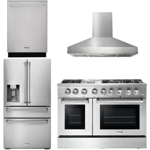 Thor Kitchen Kitchen Appliance Packages Thor Kitchen 48 In. Gas Burner, Electric Oven Range, Range Hood, Refrigerator, Dishwasher Appliance Package
