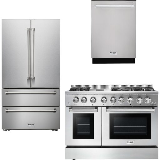 Thor Kitchen Kitchen Appliance Packages Thor Kitchen 48 In. Gas Burner/Electric Oven Range, Refrigerator, Dishwasher Appliance Package