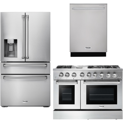 Thor Kitchen Kitchen Appliance Packages Thor Kitchen 48 In. Gas Burner, Electric Oven Range, Refrigerator with Water and Ice Dispenser, Dishwasher Appliance Package