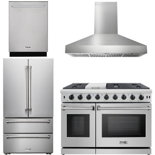 Thor Kitchen 48 In. Gas Range, Range Hood, Dishwasher, Refrigerator Appliance Package