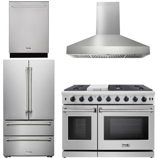 Thor Kitchen Kitchen Appliance Packages Thor Kitchen 48 In. Gas Range, Range Hood, Dishwasher, Refrigerator Appliance Package
