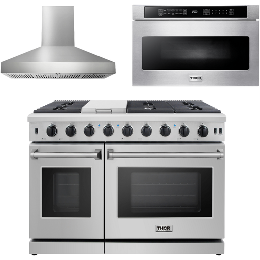 Thor Kitchen 48 in. Gas Range, Range Hood, Microwave Drawer Appliance Package