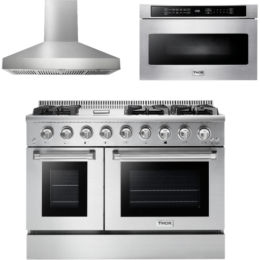 Thor Kitchen Kitchen Appliance Packages Thor Kitchen 48 in. Gas Range, Range Hood, Microwave Drawer Appliance Package